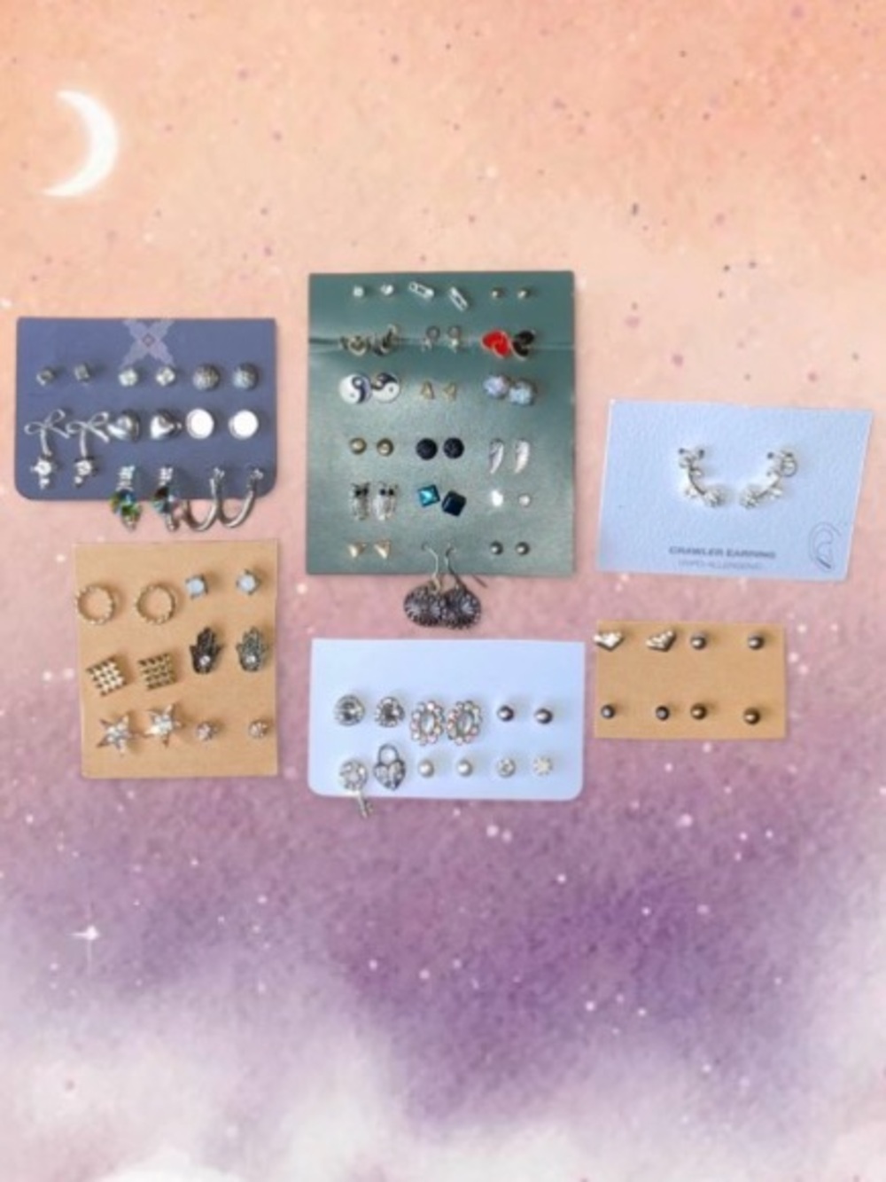 44 Pairs Trendy Fashion Earrings Lot Boho Crystal Hamsa Studs Hoops Crawlers NEW